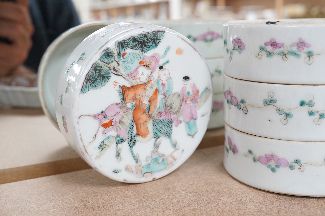 A Chinese famille rose cylindrical stacking box, c.1900, 11cm high